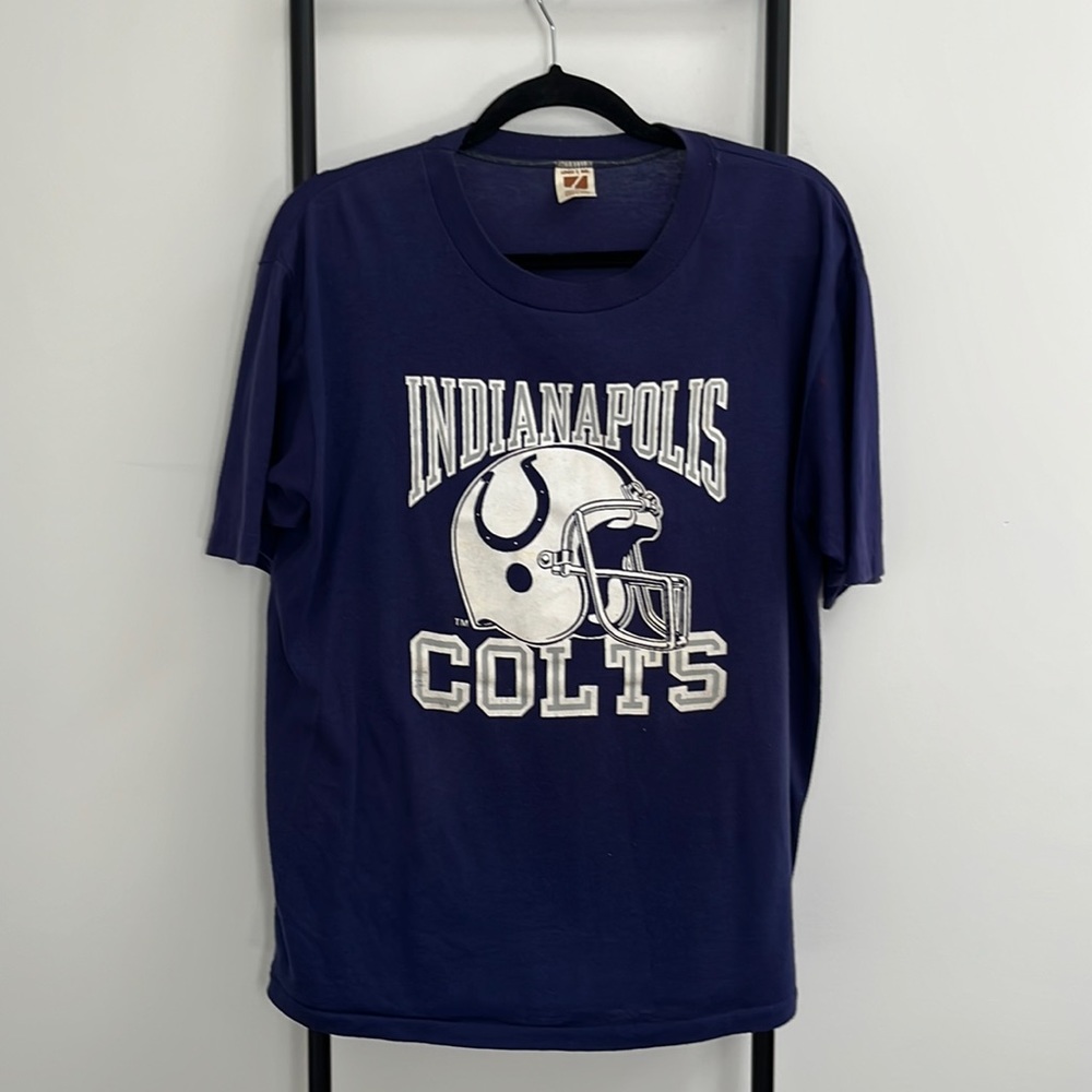 Vintage Logo 7 inc Indianapolis Colts Blue T-shirt Short Sleeve Men Size XL